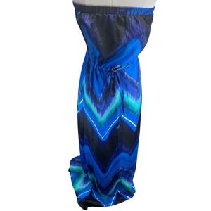 Felicity & Coco Women Strapless Maxi Dress Blue Ikat Chevron Boho Medium M